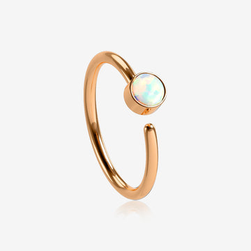 Rose Gold Fire Opal Sparkle Bezel Set Bendable Hoop Ring-White Opal